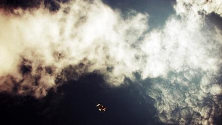 Birds clouds digital art dreamy landscapes wallpaper