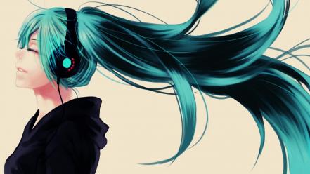 Headphones vocaloid hatsune miku simple background wallpaper