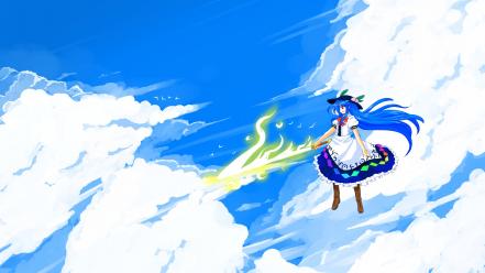 Hinanawi tenshi skyscapes hats anime girls swords wallpaper