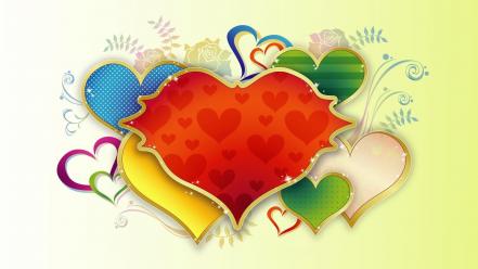 Love red multicolor flowers vector hearts wallpaper