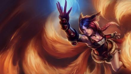 Of legends anime spheres girls ahri foxes wallpaper