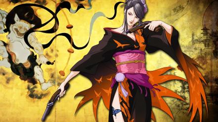 Pistols kimono sengoku basara japanese clothes anime girls wallpaper