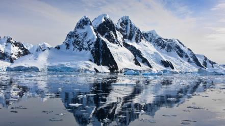 Water ice mountains ocean nature winter skyscapes wallpaper