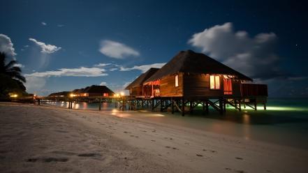 Beach night houses wallpaper