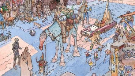 Eisley traditional art moebius qui-gon jinn cities wallpaper