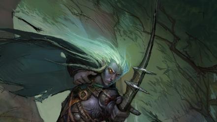 Fantasy art elves white hair bow (weapon) wallpaper