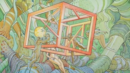 Landscapes jungle artwork traditional art moebius cube wallpaper