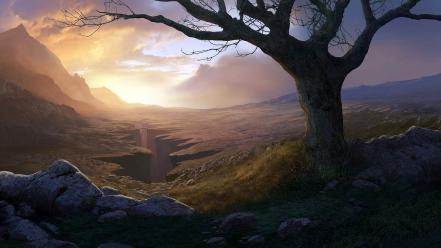 Mountains trees artwork andreas rocha master piece wallpaper