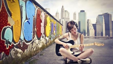 Tattoos women models graffiti guitars wallpaper