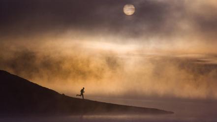 California moon fog lakes running wallpaper