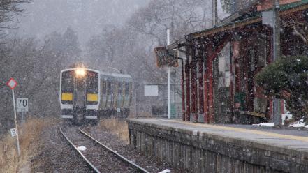 Fukushima japan snow trains wallpaper