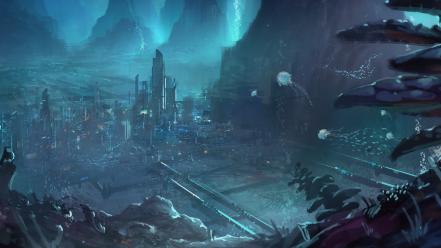 Artwork cities futuristic science fiction underwater wallpaper