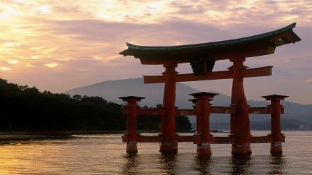 Itsukushima shrine japan sunset torii wallpaper