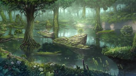 Artwork flowers forests grass marsh wallpaper