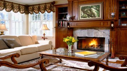 Fireplaces interior living room wallpaper