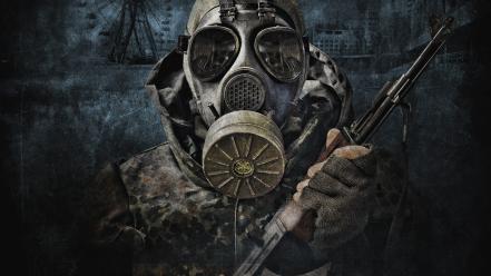 Stalker assault rifle ferris wheels gas masks guns wallpaper