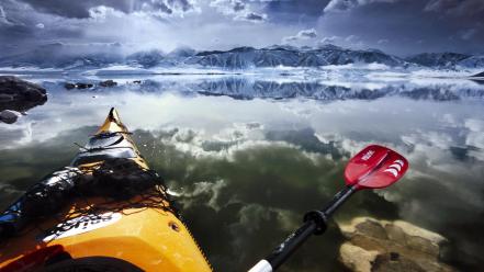 California mono lake clouds ice kayak wallpaper