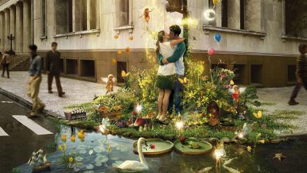 Kissing fantasy art couple wallpaper
