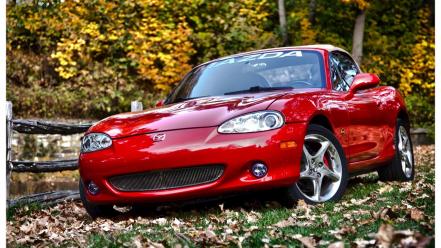 Red collectors mazda miata headlights tire tracks wallpaper