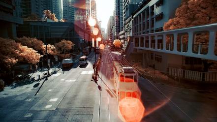 Trees cityscapes multicolor yiu yu hoi wallpaper