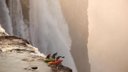 Autumn kayak men red bull illume waterfalls wallpaper