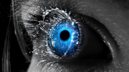 Closeup color splash eyes selective coloring splashes wallpaper