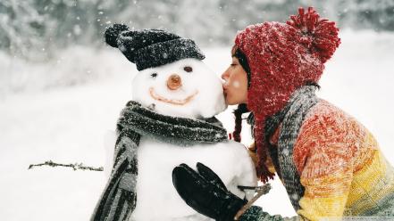 Nature seasons snowman winter wallpaper