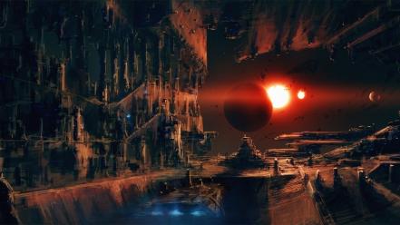 Abstract futuristic outer space planets ruins wallpaper