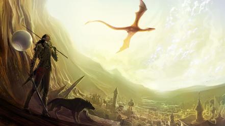 Armor artwork cityscapes dragons fantasy art wallpaper