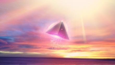 Futuristic light outer space pyramids retro wallpaper