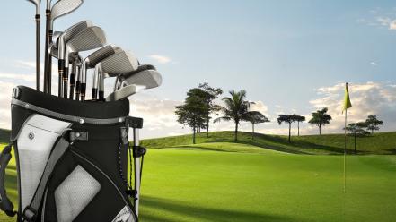 Golf clubs grass green wallpaper