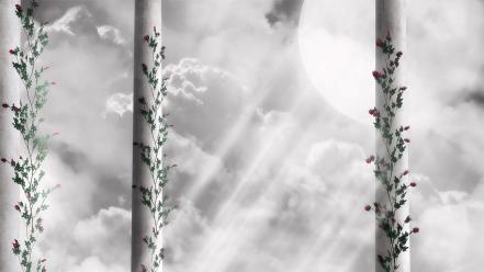Gothic ivy balcony checkered pillars wallpaper