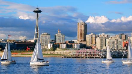 Seattle boats cityscapes city skyline landscapes wallpaper