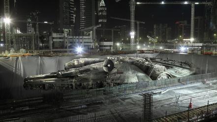 Millennium falcon star wars cityscapes construction ships wallpaper