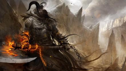 Armor artwork fantasy art fire soldiers wallpaper