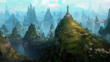 Artwork cityscapes cliffs drawings fantasy art wallpaper