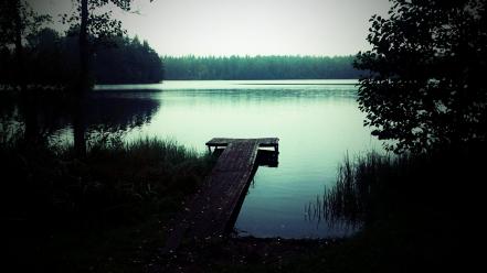 Bridges fishing forests lakes landscapes wallpaper
