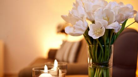 Couch flowers tulips candles wallpaper