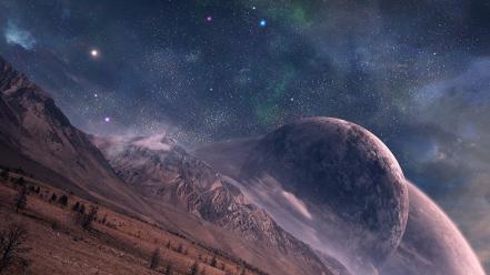 Outer space stars planets digital art wallpaper