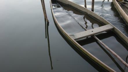 Water trees dark wood boats sunny wallpaper