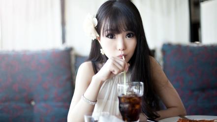 Korean im soo yeon bangs black hair wallpaper