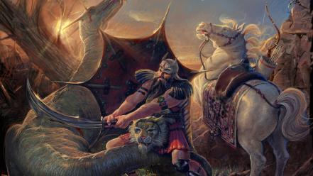 Paintings dragons horses iran ancient strong wallpaper