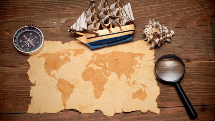 Ships pirates maps magnifying glass compass equipment wallpaper