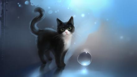 Blue cats animals green eyes digital art apofiss wallpaper