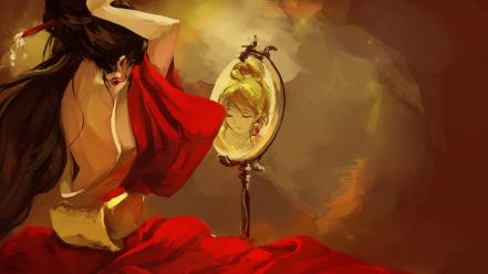 Closed eyes reflections japanese clothes bun ornaments wallpaper