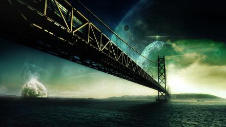 Fantasy art digital akashi kaikyo bridge sea wallpaper