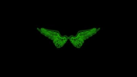 Green angels wings black minimalistic glow simple wallpaper