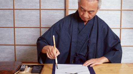 Japanese asians drawings clothes calligraphy old people wallpaper