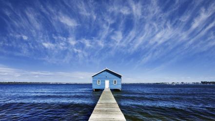Landscapes horizon white waves houses pier australia wallpaper