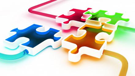 Multicolor digital art jigsaw 3d white background puzzle wallpaper